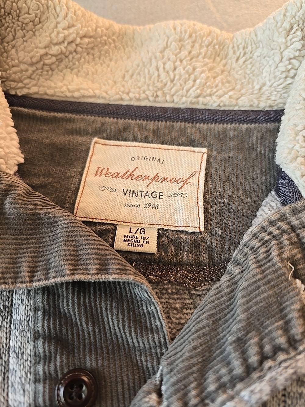 VTG Weatherproof Men’s Grey Knit Zip-Up Sweater with Cream Sherpa Collar - Picture 5 of 8